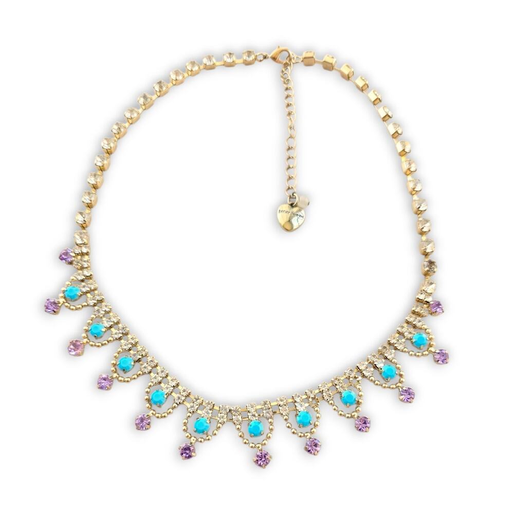 Betsey Johnson gold tone multi stone statement necklace 'Granny Chic' Americana